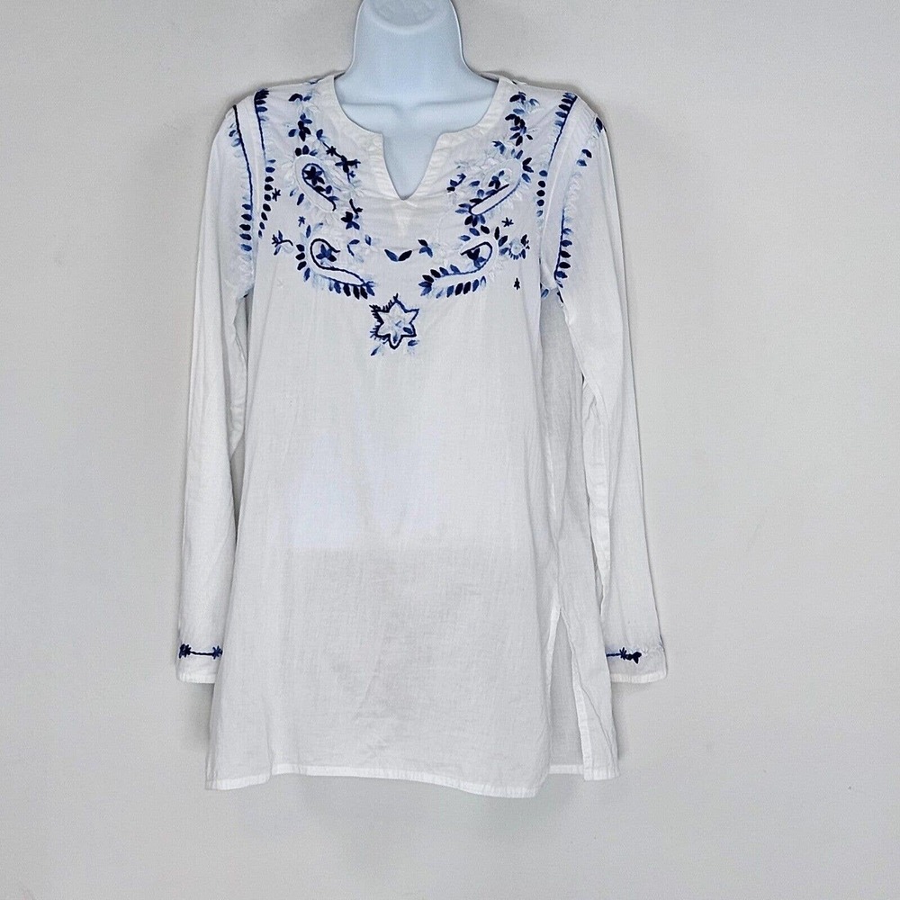 Fresh Produce Gauze Tunic Top Pullover Embroidered Floral 100% Cotton Size M/L